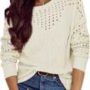 Womens 2025 Spring Sweaters Oversized Crewneck Cable Knit Pullover Crochet Hollow Out Chunky Jumper Casual Tunic Tops, Beige, M