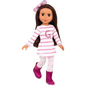 Glitter Girls – 14-Inch Fashion Doll – Straight Brown Hair & Brown Eyes – Striped Tunic & Glitter Boots – Hair Bow & Heart Leggings – 3+ Years– Sarinia