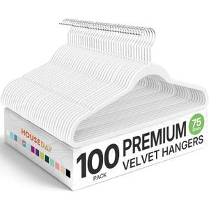 HOUSE DAY Premium Velvet Hangers 100 Pack White, Non-Slip Flocked Felt Hangers, Sturdy Clothes Hanger with 360 Rotatable Hook, Heavy Duty Durable Slim Coat Hanger for Closet Space Saving