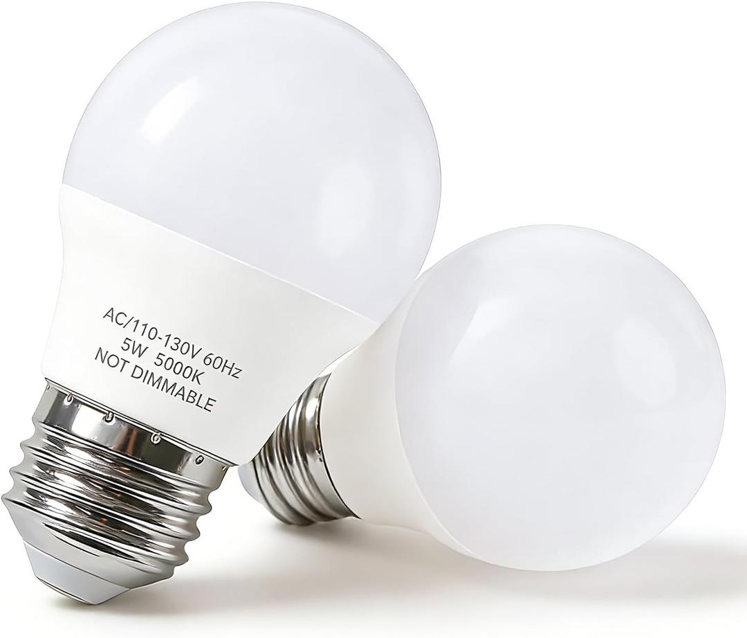 PARTPHONER 5W LED Refrigerator Light Bulbs 40 Equivalent, A15 Small Applicance Light Bulb E26 Medium Base, 120V Waterproof Fridge Bulbs Daylight White Freezer Home Lighting Lamp Non-dimmable, 2 Pack