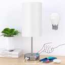 AKASUKI Table Lamp for Bedroom, 3 Way Dimmable Touch Lamp with Dual Charging Station, Small Bedside Lamps for Night Stands, Living Room, Office(LED Bulb Included) (14.25 in, White Shade-Silver Base)