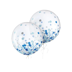 Jumbo Blue & Silver Confetti Latex Balloons - 24" (4 Ct) - Premium Quality, Eye-Catching Party Decor for Birthdays, Weddings & Celebrations