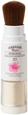 Hawaiian Tropic Mineral Powder Sunscreen Brush SPF 30 | Beach Essentials, Zinc Oxide Mineral Sunscreen Powder SPF, Face Sunblock Travel Size, Brush On Sun Screen Protector for Face and Body, 0.15oz EXP. 09/2027