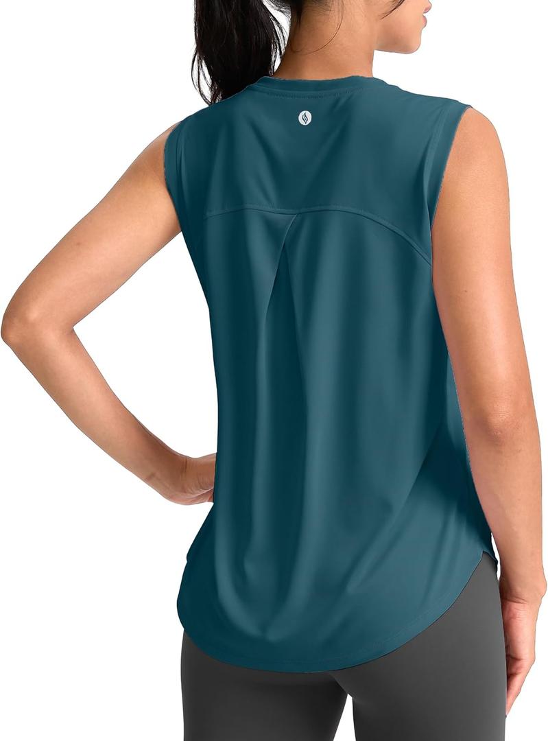 SANTINY Women's Sleeveless Workout Tops Breathable Lightweight Active Tennis Yoga Shirts Athletic Running Tank Tops for Women (L, Teal)
