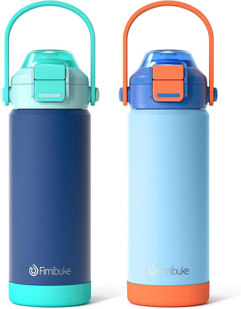 Kids Insulated Water Bottle with Pop-Open Straw & Spout 2-in-1 Lid, 18oz Leak Proof 18/8 Stainless Steel Vacuum Tumbler, BPA-Free Kids Cup For Travel School Boys Girls Toddler, 2 Packs Sea World