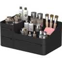Makeup Organizer with Drawers, Countertop Organizer for Vanity, Bathroom and Bedroom Desk Cosmetics Display Case for Brushes, Lotions, Perfumes, Eyeshadow, Lipstick and Nail Polish (Black)