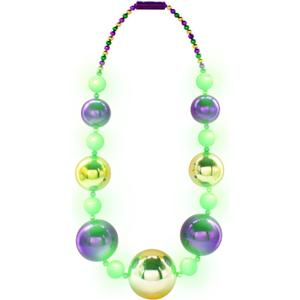 Windy City Novelties LED Light Up 44" Jumbo Bead Necklace with 3 Dynamic Light Modes for Festive Fun (Green/Gold)
