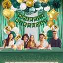 Green Birthday Decorations, Emerald Green and Gold Balloons Party Decorations Happy Birthday Banner Emerald Green Fringe Curtain Bday Tablecloth Paper Pom Poms for Women Men Bday Decor