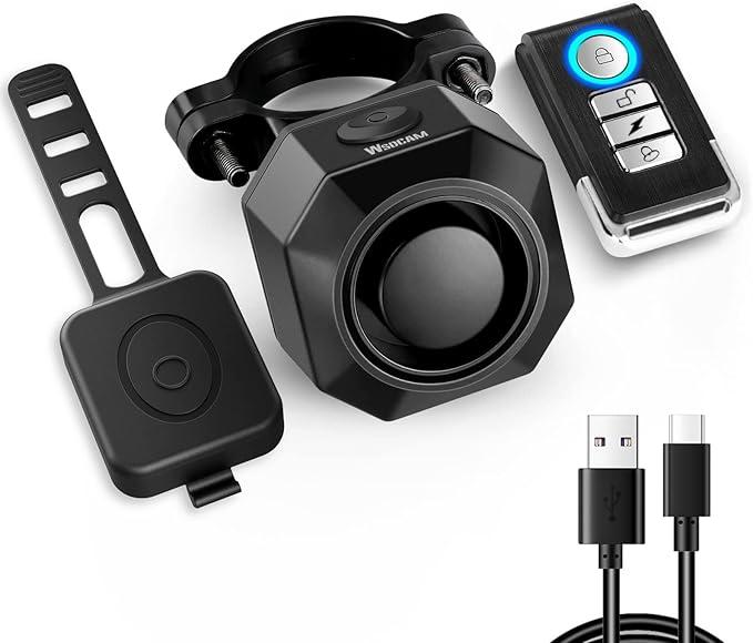 WSDCAM Rechargeable Electric Bike Horn Alarm with Remote, 110dB Loud Bike Horn for Adults Waterproof Bicycle Horn with Vibration Bicycle Alarm Anti Theft Electric Scooter Bike Accessories