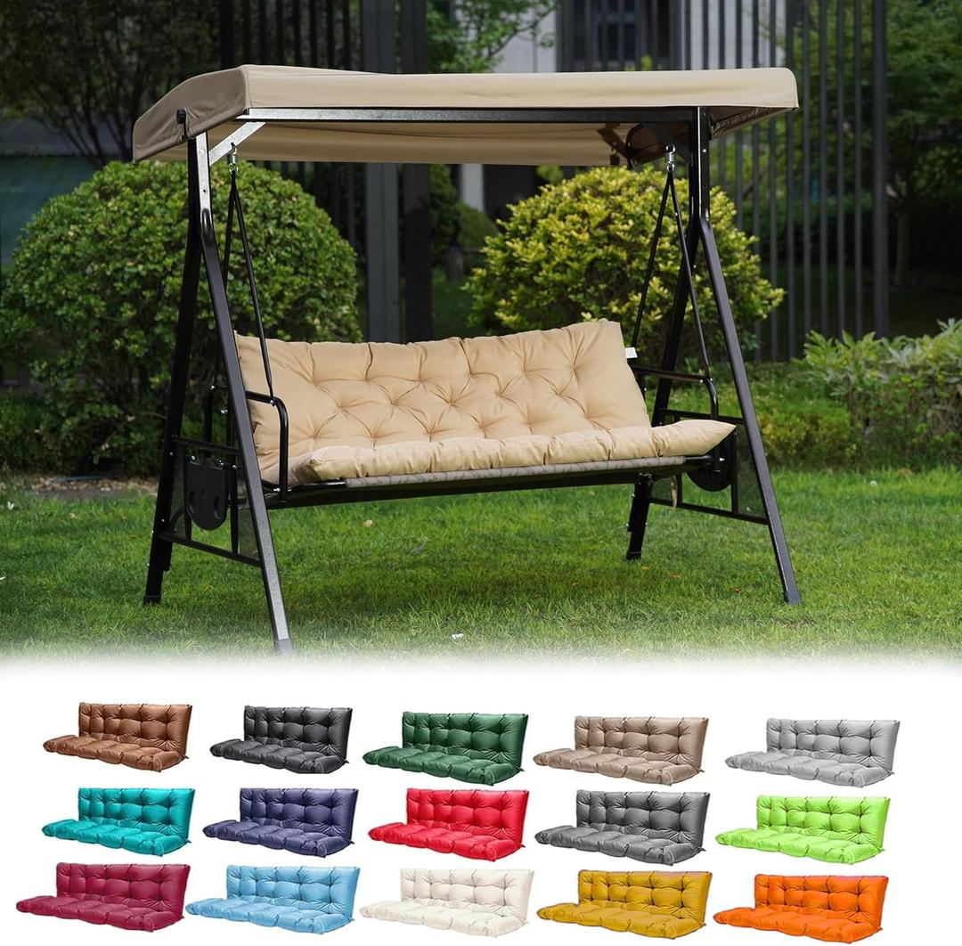Porch Swing Cushions,Outdoor Cushions 3 Seater Replacement with Backrest, Waterproof Thickened Bench Cushion with Ties for Porch, Patio,Outdoor, Backyard and Garden (Beige Yellow 60 * 40 in)