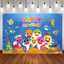 Shark Backdrop for Birthday Party Supplies (5x3feet) Blue Cartoon Whale Ocean Photo Background for Baby Shower Decoration Boys Girls Photography Backdrop (Blue)