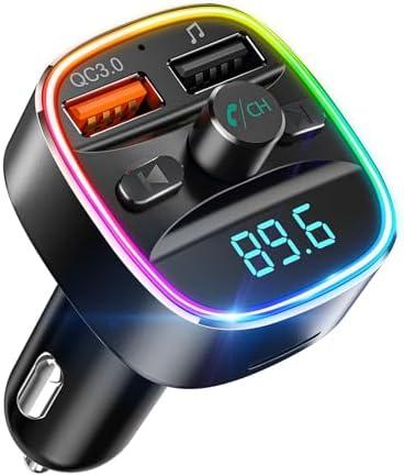 Nulaxy Bluetooth FM Transmitter, Bluetooth Car Adapter with Dual USB Charger Wireless Radio Car Kit MP3 Player Support TF Card & USB Disk, Hands-Free Calling, 7 Colors Led Backlit Light, Black