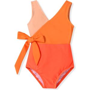 Toddler Girls One Piece Swimsuit (4-5T, Orange & Yellow)