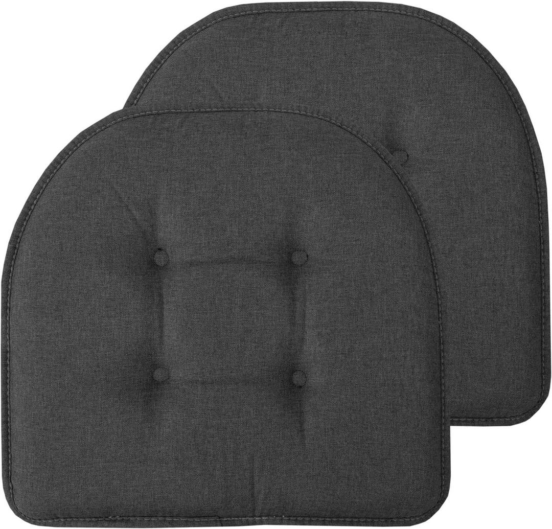 Sweet Home Collection Chair Cushion Memory Foam Pads Tufted Slip Non Skid Rubber Back U-Shaped 17" x 16" Seat Cover, 2 Count (Pack of 1), Charcoal