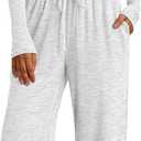 Trendy Queen Women's 2 Piece Matching Lounge Set Boat Neck Slim Fitted Top Wide Leg Pants Casual Tracksuits (S, Oatmeal Grey)