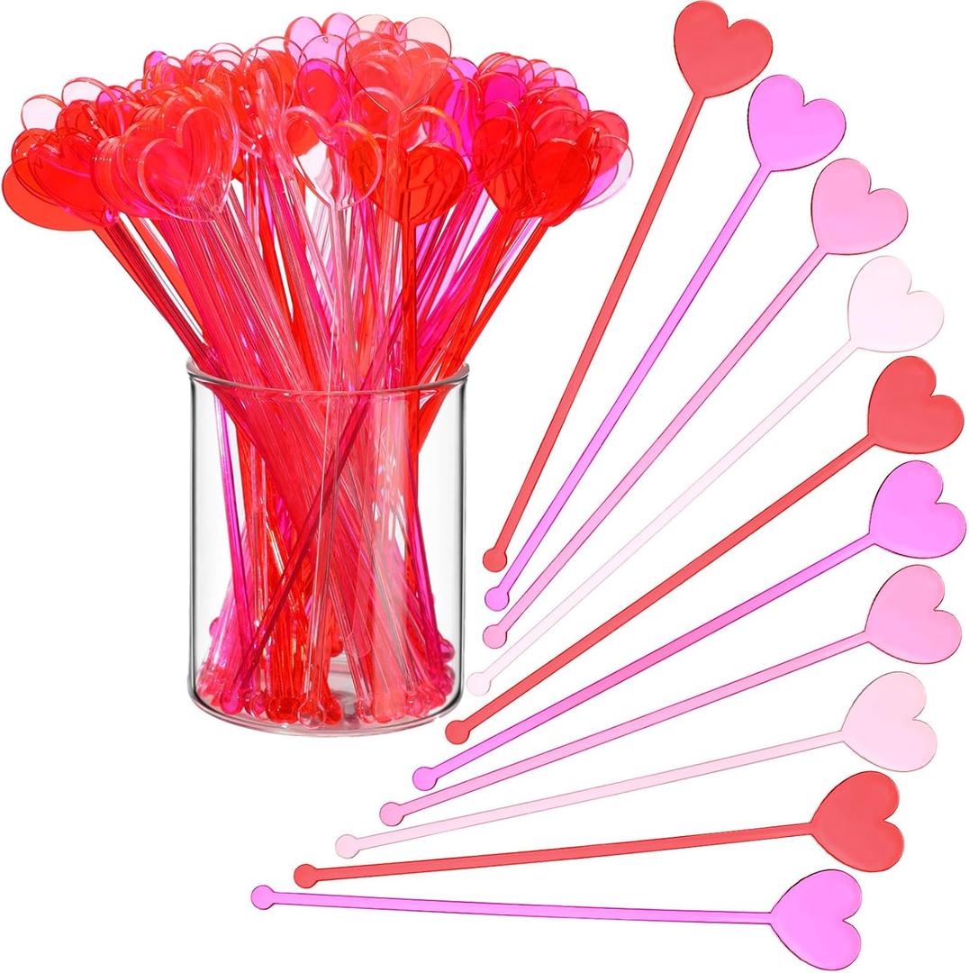 160 Pcs Valentine's Day Swizzle Sticks for Cocktails Drinks Heart Shape Drink Swizzle Sticks Cake Pops Cocktail Coffee Beverage Stirring Spoons for Restaurant Home Bar Party