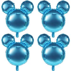 4 Pcs Mouse Head Foil Balloons, 24'' Mouse Mylar Balloon for Birthday Party Decorations Jumbo Mouse Head Aluminum Foil Balloons Party Favors Supplies (Light Blue)