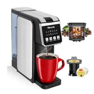 Horavie Single Serve Coffee Maker with Built-in Grinder, Fast Brew 6-16oz Single Cup for Whole Beans, Grounds, K Pod, Grind and Brew Coffee Maker with 47oz Water Tank, Descaling Alert, Black