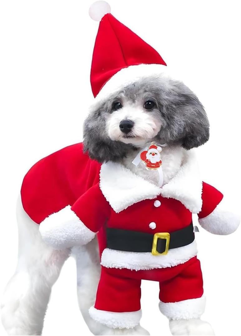 Pet Christmas Costumes, Dog Santa Claus Hoodies Outfits Cat Xmas Costume Pet Cosplay Clothes with Pendant for Medium Dogs Cats (M)