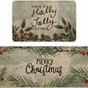 Christmas Kitchen Rug Have A Holly Jolly Christmas Kitchen Mat Set of 2 Merry Christmas Winter Farmhouse Party Floor Mat for Home Kitchen Bathroom Decorations - 17x27 and 17x47 Inch