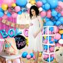 191pcs Pink Blue Gender Reveal Decorations, Boy or Girl Gender Reveal with Balloon Arch Kit, Baby Boxes, Fringe Curtains, Photo Props, Cake Copper