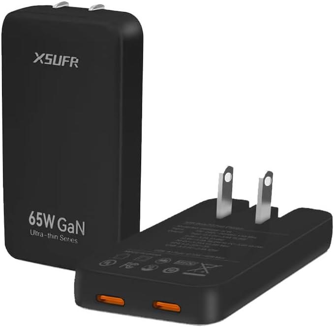 65W GaN Flat USB C Wall Charger with Folding Travel Dual USB-C Port,Fast Charging with PPS for for MacBook, iPhone 17/16/15/14/13/12/11/Pro Max/XS/XR,Galaxy S24/S23/Note20, Pixel 9/8,Black