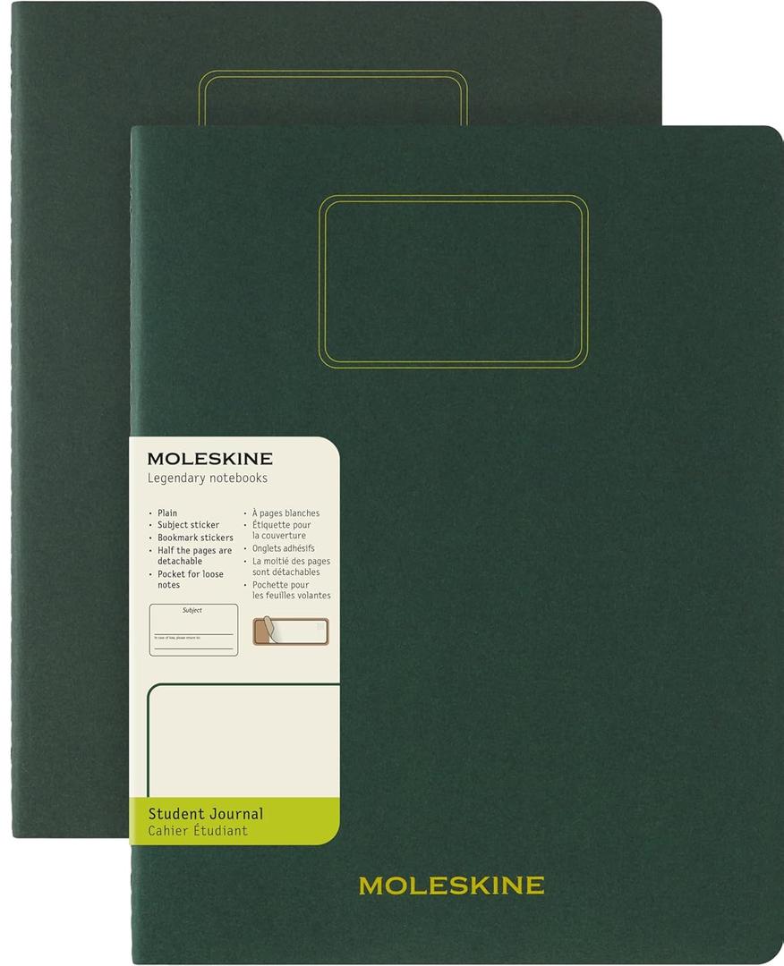Moleskine Student Cahier Journals (Set of 2), Soft Cover, Plain, XXL (8.5" x 11"), Myrtle Green, 120 Page