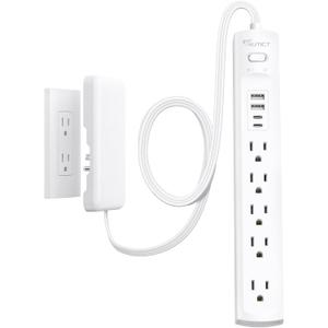 Outlet Cover Extension Cord 3ft, NUTICT Flat Plug Power Strip with USB Ports, 1440J Surge Protector, 3 Prong Extension Cord Indoor, Ultra-Thin Flat Wall Plug Multiple Outlets for Home Office, White