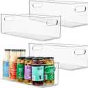 Plastic Food Storage 4 Pack Clear Container Bin with Handles for Organizing Kitchen, Pantry, Refrigerator, Freezer, Pantry, Cabinet, Closet, Bathroom. 16x6x5