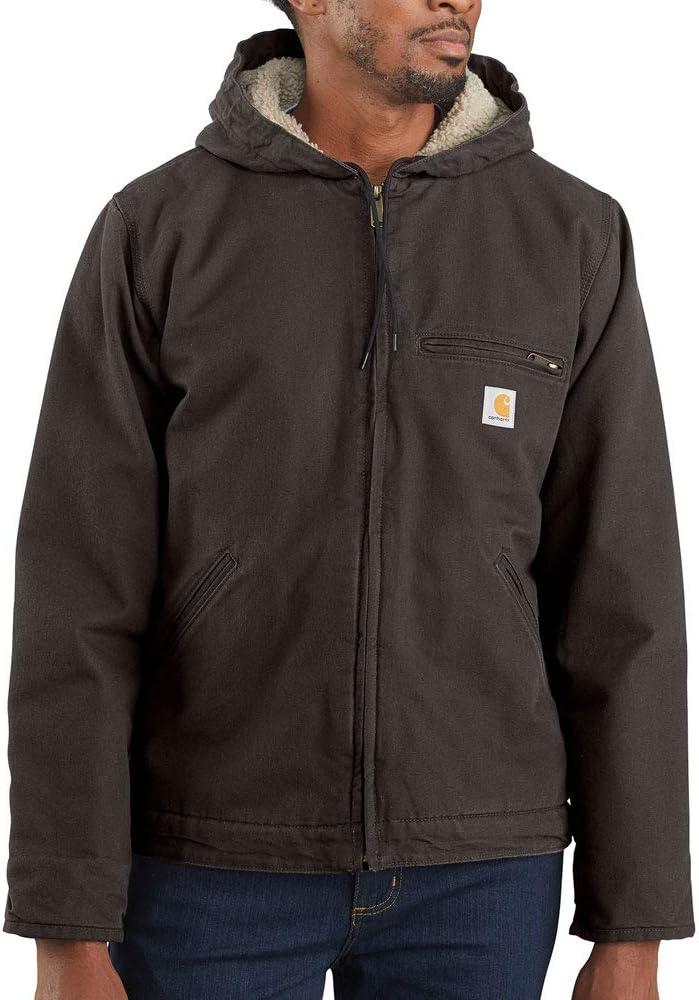 Carhartt Men's 104392 Washed Duck Jacket - Sherpa Lined (Large, Dark Brown)
