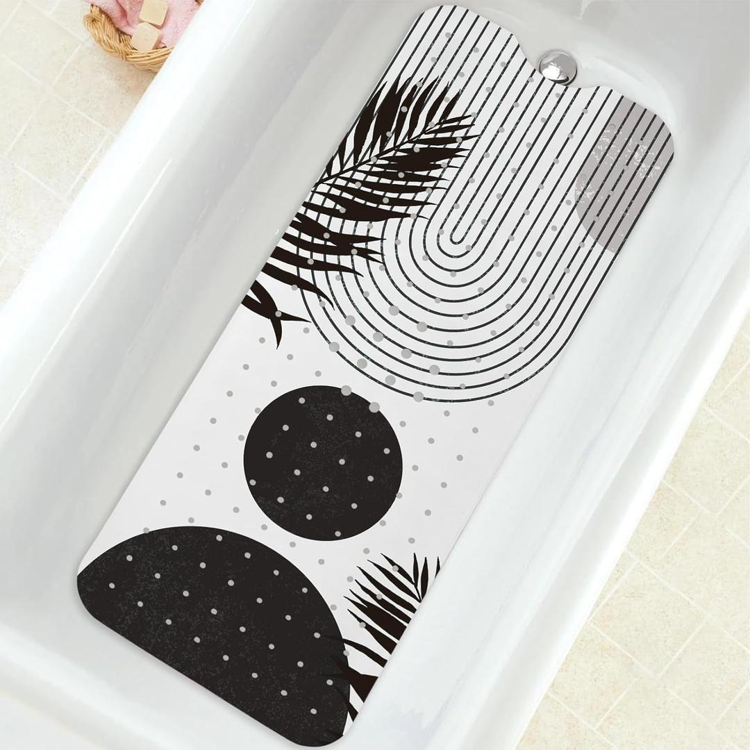 Bathtub Mat Non Slip, Bohemia Extra Long Bath tub Mat Shower Floor Mat with Suction Cups and Drain Holes for Adults Kids Elderly 40 X 16 Inch (39.5" x 15.8" (Rectangular), Black)