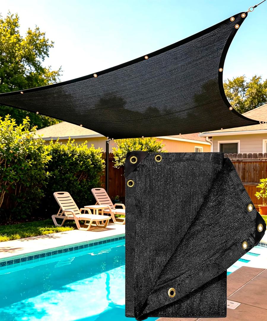 E.share 90%-95% Black Sun Shade Cloth 12FT x 8FT, Heavy Duty Outdoor Shade Netting with Reinforced Grommets, UV Resistant Breathable Fabric for Patio Garden Greenhouse Pergola Chicken Coop & Kennel