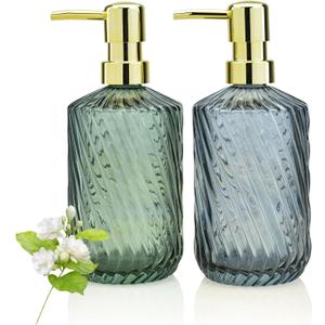 2 Pack Twill Soap Dispenser for Kitchen, 15 oz Glass Bathroom Soap Dispenser with Pump, Modern Farmhouse Twill Style Bathroom Dispensers for Home Decor, Bathroom, Kitchen Countertop, Hotel