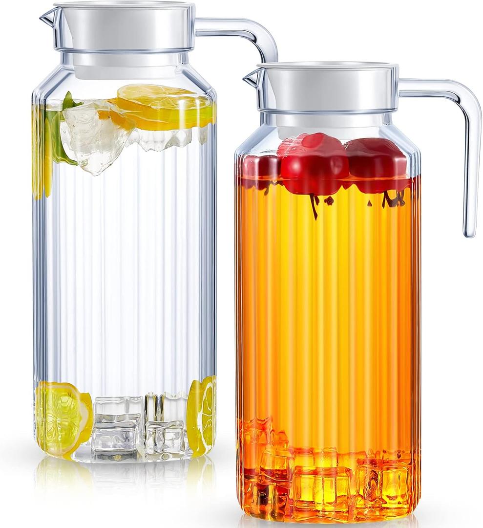 Panitay 2 Pcs 68 Ounces Plastic Pitcher with Lid Clear Acrylic Pitcher Shatter Proof Juice Containers with Lids for Water Milk Sangria Lemonade