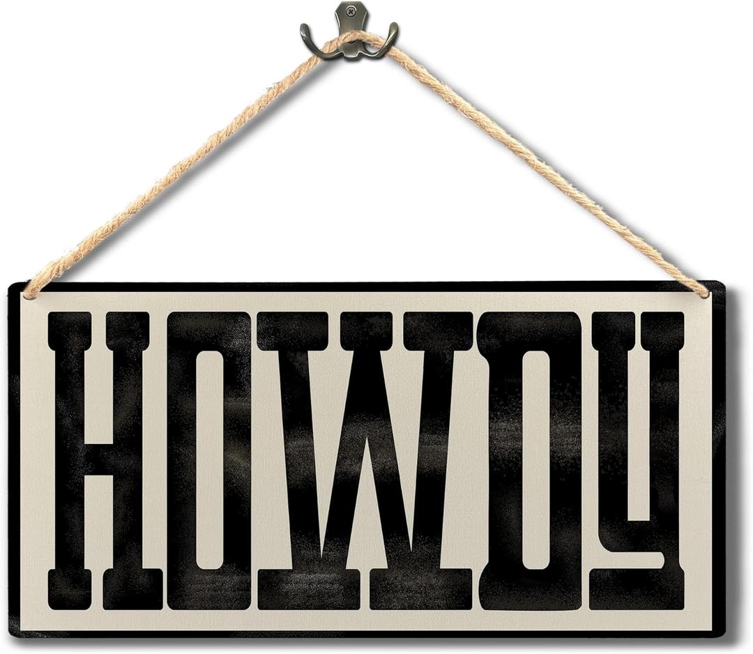 Howdy Sign - Trendy Funky Wall Art, Boho Western Wall Decor, Cowboy Wall Decor, Living Room Decor, 11.8x5.9 Inch Wall Pediment (black)
