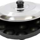 DBY Appam Pan Non Stick Appam Patra 12 Pits Appam Maker Aebleskiver Paniyaram Stuffed Pancakes Poffertjes Pastry Takoyaki Octopus Balls Appachetty with 2 Side Handle And Stainless Steel Lid