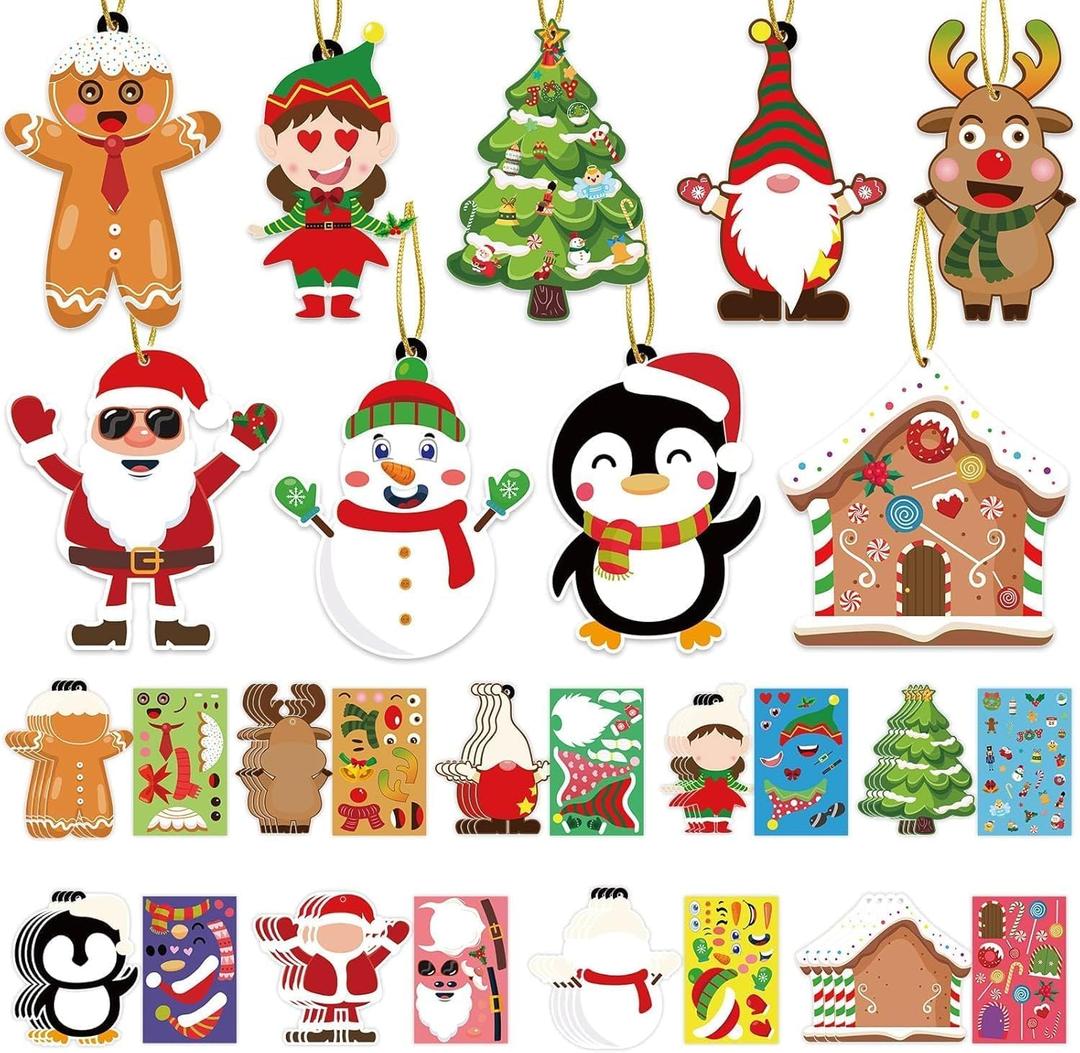 VABAMNA 36 Pack Christmas Ornament Crafts for Kids - Make Your Own Ornament Kit with Christmas Craft Stickers, Ornament Making Kit for Kids Holiday Xmas Classroom Party Favors