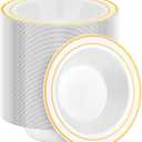 BESTSTAR 200 Pack Disposable Soup Bowls with Gold Rim, 12oz Premium Heavy Duty Plastic Dinner Bowls for Party, Wedding and Holiday