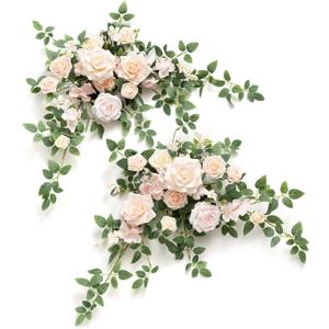 Ling's moment 2PCS Blush Cream Artificial Floral Swags Wedding Arch Flowers Rose Garland Centerpieces Greenery Arrangements for Sweetheart/Head Table Easel Wall Entryway Board Backdrop