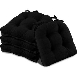 Basic Beyond Chair Cushions for Dining Chairs 4 Pack, Chair Cushion with Ties and Non Slip Backing, 15.5 x 15.5 inches Tufted Chair Pads for Dining Chairs(Black)