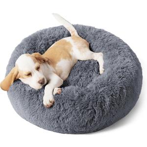 Bedsure Calming Dog Bed for Small Dogs - Donut Washable Small Pet Bed, 23 inches Anti-Slip Round Fluffy Plush Faux Fur Large Cat Bed, Fits up to 25 lbs Pets, Dark Grey