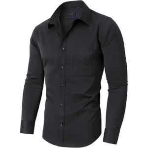 Alimens & Gentle Men's Dress Shirts Long Sleeve Wrinkle-Free Stretch Shirts Solid Formal Button Down Shirt with Pocket (3X-Large, Black)