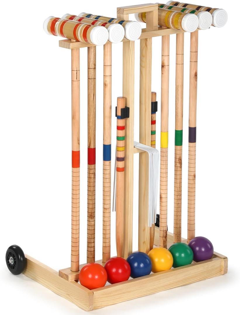 6 Player Croquet Set for Adults Croquet Lawn Game Kit with Wooden Stand for Backyard Lawn Yard Outdoor Games(28 Inch)