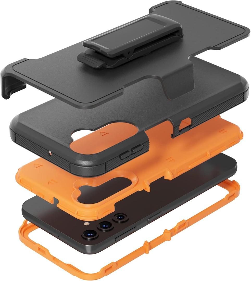 Rugged Phone Case for Samsung Galaxy A24 4G, with Belt Clip Holster & Kickstand Heavy Duty Shockproof Protective Full Body Case Cover for Samsung Galaxy A24 4G Phone (Orange)