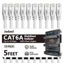 Jadaol Cat6a Ethernet Cable 5 ft 10 Pack, Slim 10G 550MHz 28AWG Patch Cable, Snagless Pure Copper Network Cable, Flexible LAN Cable for Router, Modem, Switch, Patch Panel, Data Center, Gaming, White