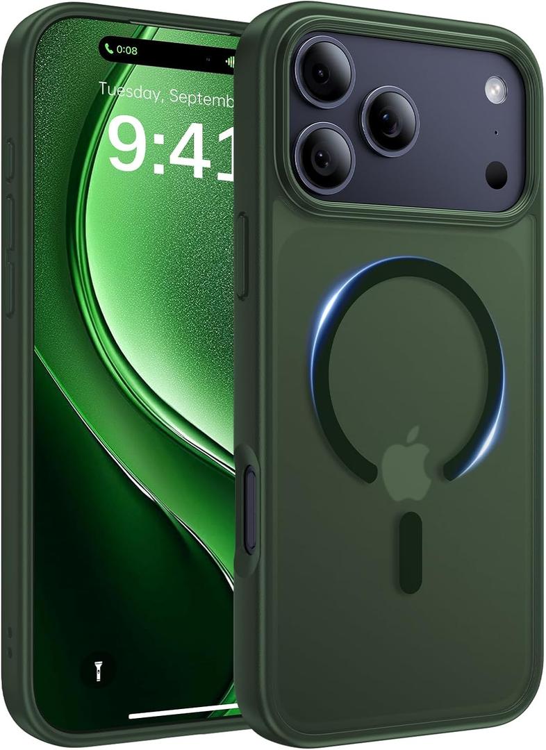Magnetic for iPhone 17 Pro Case, [Anti-Slip] [Military-Grade Drop Protection] [Camera Protection] Skin-Friendly Slim Matte Shockproof Protective for iPhone 17 Pro Phone Case, Forest Green