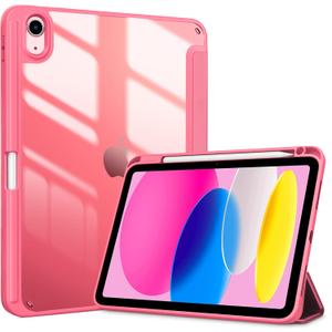 ProCase for iPad (A16) 11th Generation 11 Inch 2025/10th Generation 10.9 Inch 2022 Case with Pencil Holder, Hybrid iPad 11 10 Case with Clear Back, Supports Auto Wake/Sleep -Pink