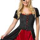 Century Star Black Corset Tops for Women Pirate Vest Renaissance Costume Women Ren Faire Medieval Victorian Floral Lace Up Steampunk Gothic Viking Bodice Crop Bustier Halloween Costumes Plus Size S