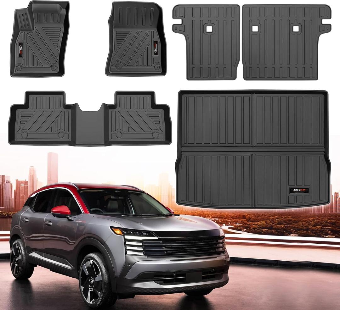 for 2025 2026 Nissan Kicks Floor Mats Trunk Cargo Mat Liner and Backrest Mat Set All Weather TPE Accessories (for 2025 2026 Nissan Kicks Full Set)