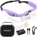 Magnifying Glass with Light, Rechargeable Magnifying Glasses 1.5X-5X Lenses, Magnify Glasses for Close Work with Carry Case, Magnifier Headset Headband Magnifier for Craft Hobby Cross Stitch (Purple)